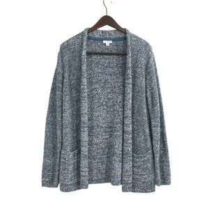 Pure Jill J. Jill Womens Size S Open Front Cardigan Knit Sweater Blue Roll Neck
